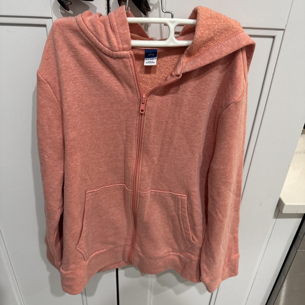 Old Navy Unisex Peach Solid Pocket Zip Up Hooded Zip Up Jacket L 10-12